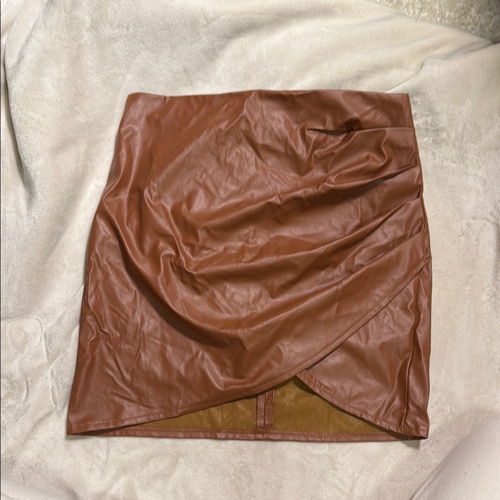 SHEIN Brown Ruched Wrap Mini Skirt